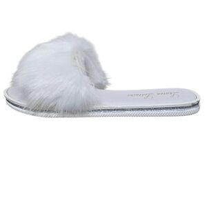 Lauren Lorraine White Fluffy Faux Fur Flat Slide Slipper Sandal Size Medium 8